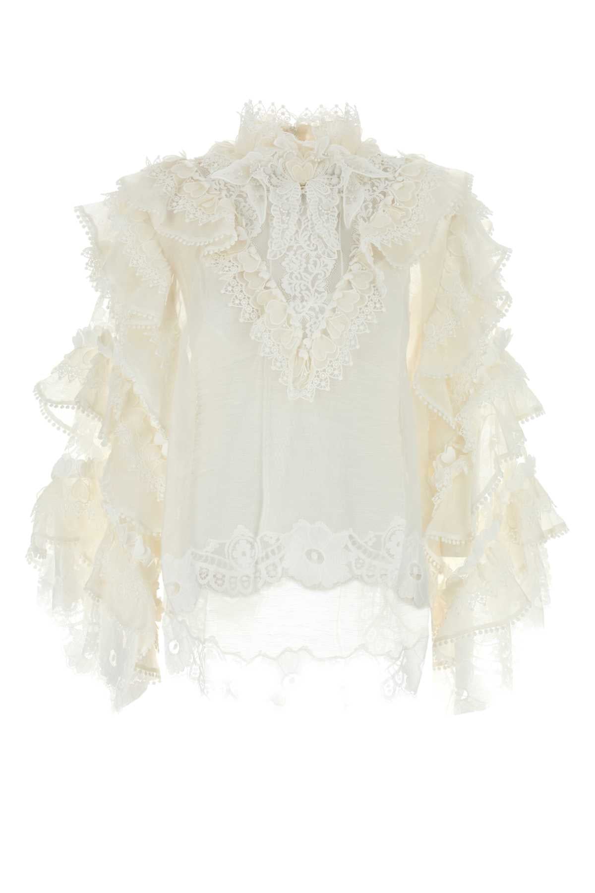 Zimmermann Zimmermann White Linen Blend Crush Blouse - Image 1