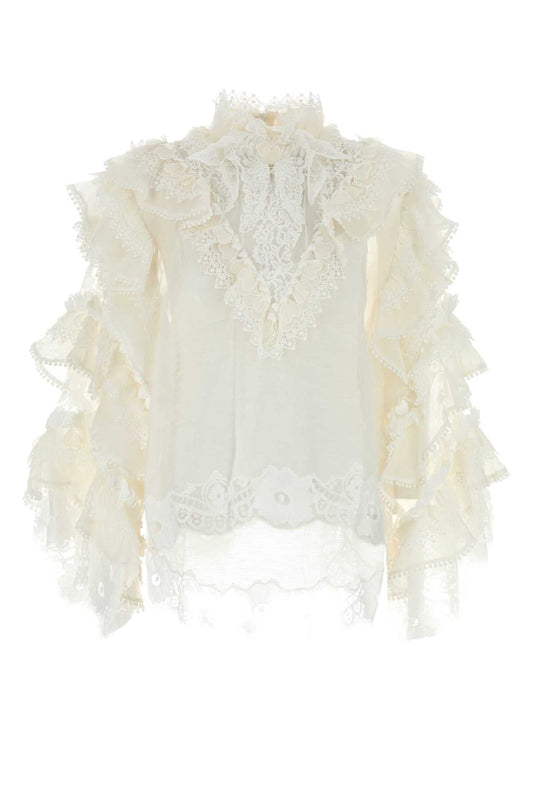 Zimmermann Zimmermann White Linen Blend Crush Blouse - Image 1