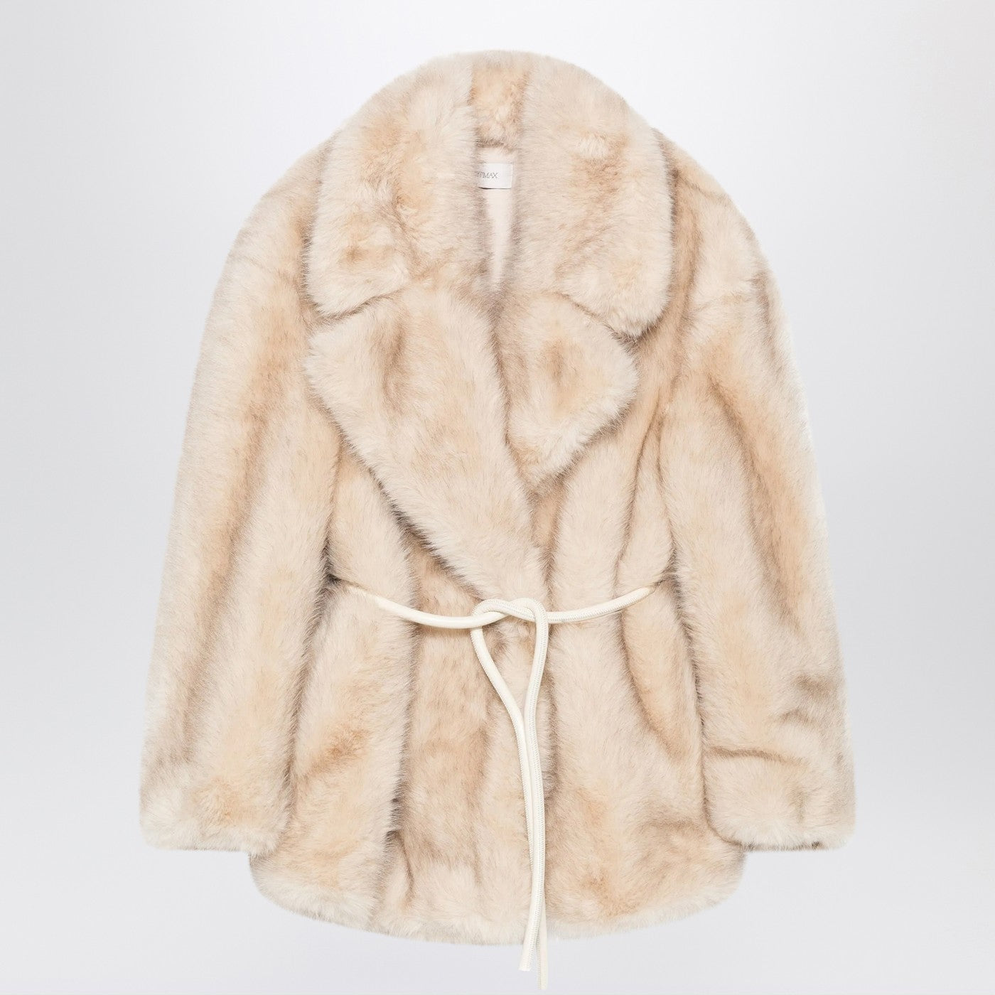 Sportmax ベルト付きのスポーツマックスベージュフェイクファーコート - Image 1