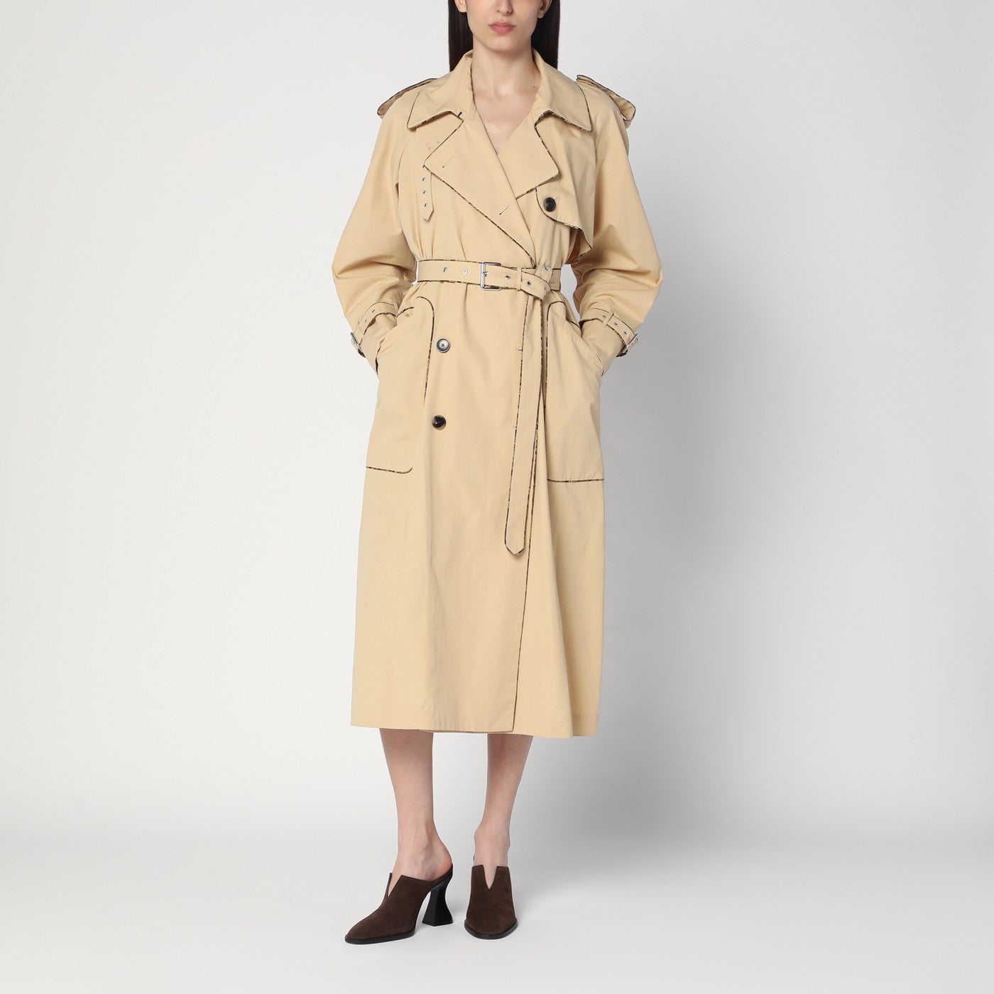Monot DRIES VAN NOTENダブルブレストベージュトレンチコートの綿のトレンチコート - Image 1