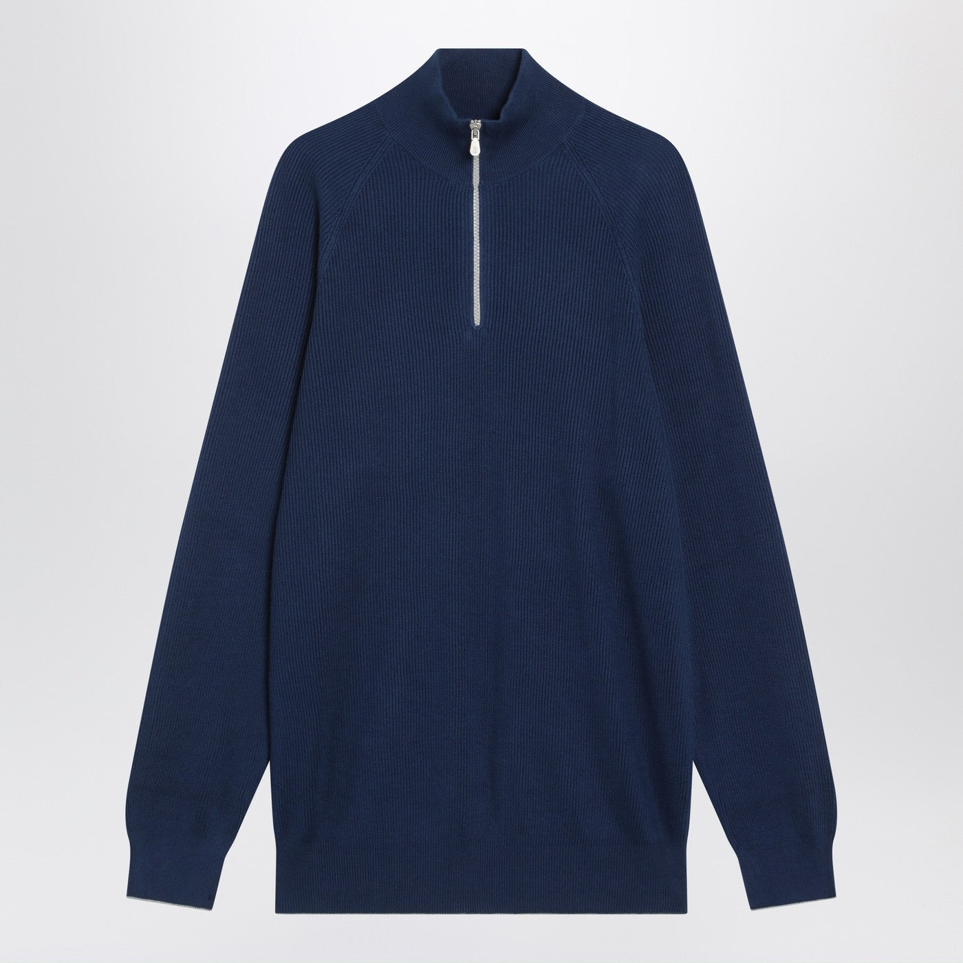 Brunello Brunello Cucinelli Blue/Grey Ribbed Cotton Jumper - Image 1