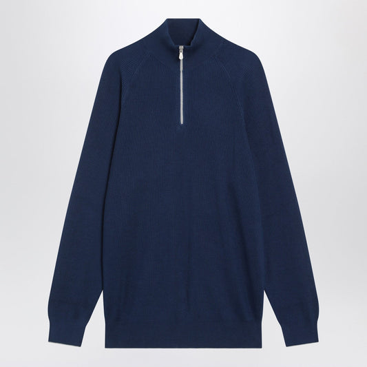 Brunello Brunello Cucinelli Blue/Grey Ribbed Cotton Jumper - Image 1