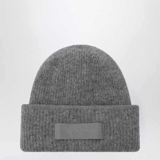 Jacquemus Jacquemus Grey Ribbed Wool Blend Beanie - Image 1