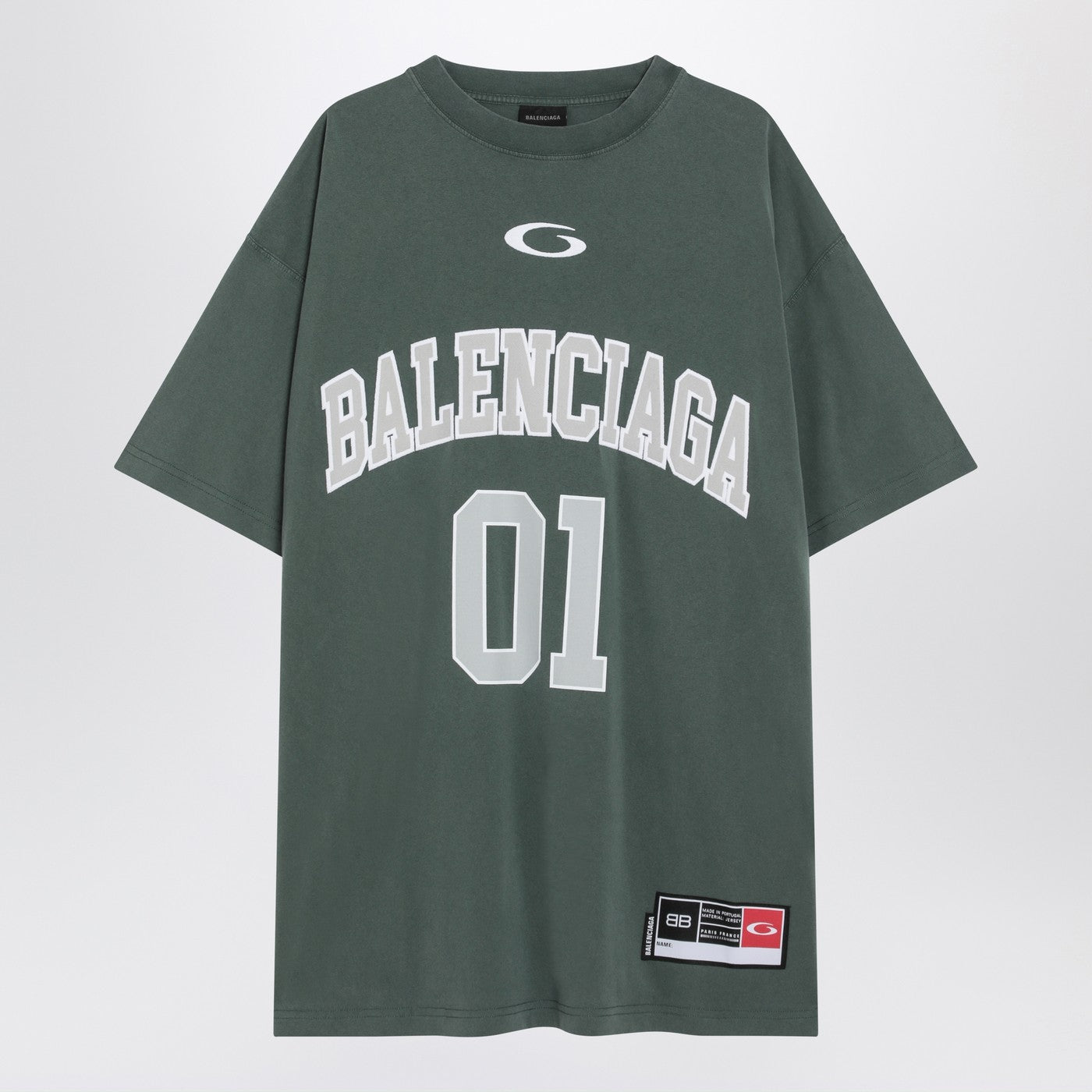 Balenciaga バレンシアガダークグリーン/ライトグレーの特大のバスケットボールTシャツ - Image 1
