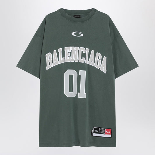 Balenciaga バレンシアガダークグリーン/ライトグレーの特大のバスケットボールTシャツ - Image 1