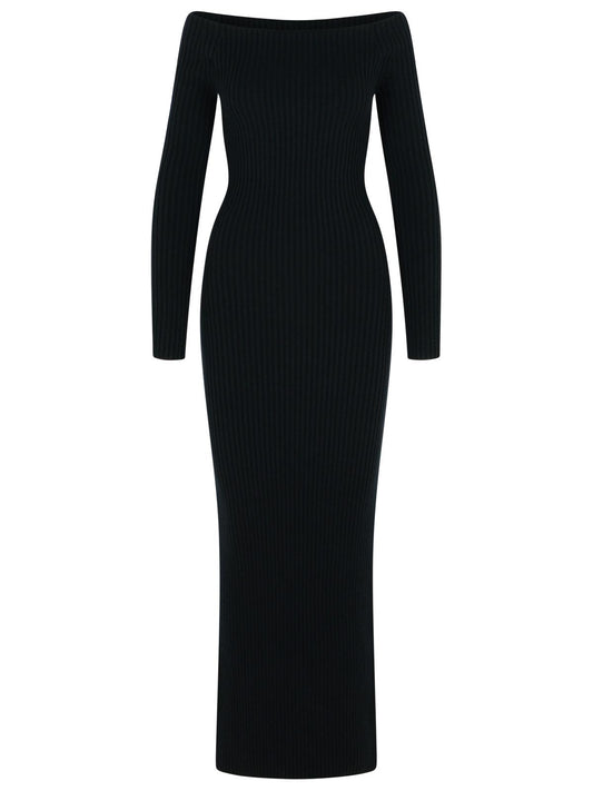 Max マックス・マラ 'アルネス1234'黒いウールとキャッシュミーアのシースドレス - Image 1