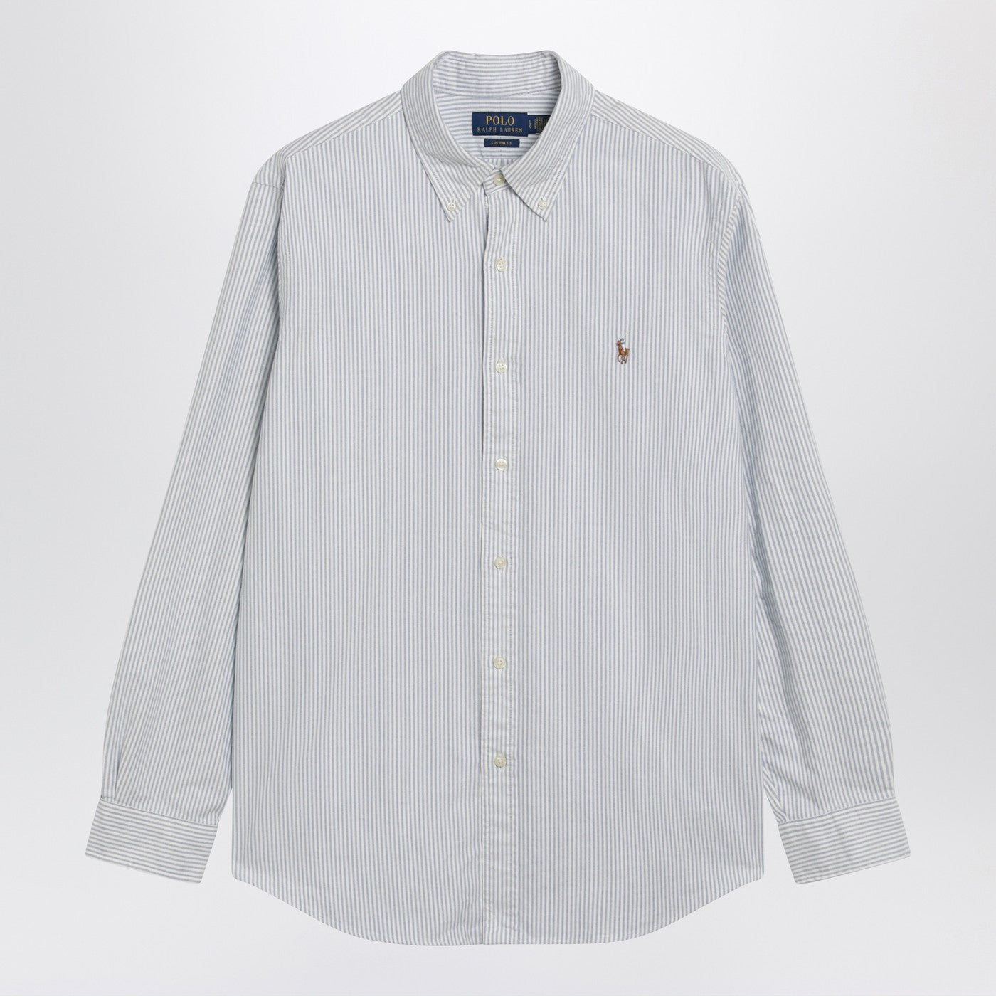 Polo ポロ ラルフローレン ライトブルー/ホワイト ストライプ オックスフォード シャツ カスタム フィット - Image 1