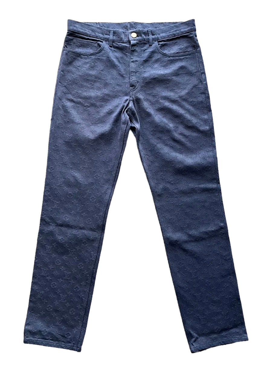 LOUIS VUITTON 'WATERCOLOR' NAVY MONOGRAM JEANS