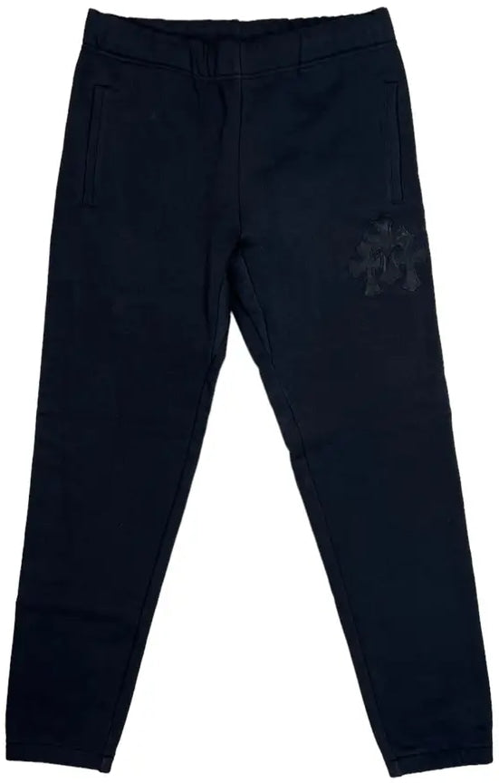 CHROME HEARTS 'PAPER JAM' LEATHER PATCH BLACK SWEATPANTS