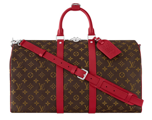 LOUIS VUITTON 'SARI RED' MONOGRAM KEEPALL BANDOULIÈRE 50 DUFFLE BAG
