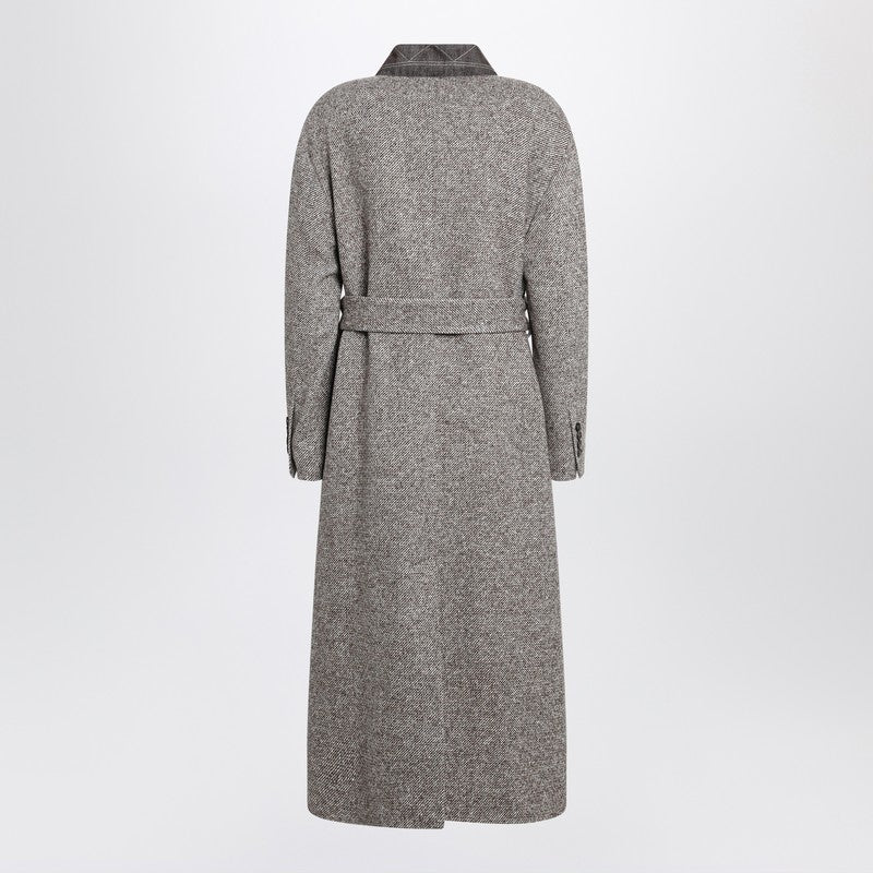 Brunello Cucinelli Brown Mエランジウールブレンドコートとベルト - Image 1