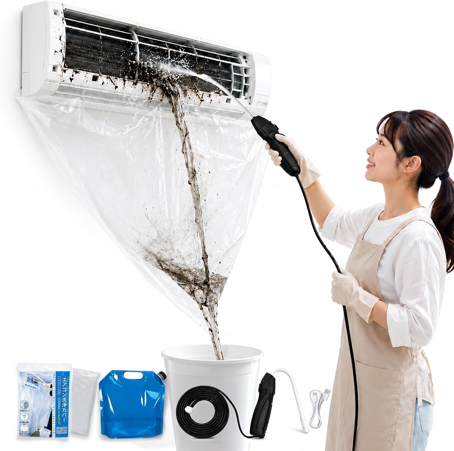 Air Conditioner Cleaning Set, Easy for Beginner Care, Leak Proof, No Professional Needed, For Wall Mounting, High Pressure Cleaning, Mist & Strong Direct, 2 Modes, Reusable, Lightweight, Mildew