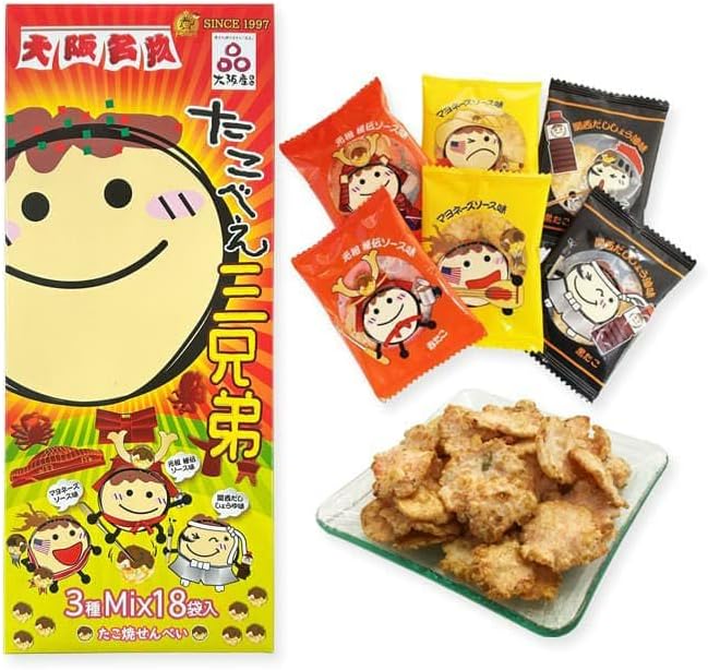 【Osaka Souvenir】Takobe Three Brothers 18-Pack 3 Varieties Mayonnaise Sauce Flavor Original Secret Sauce Flavor Kansai Dashi Soy Sauce Flavor Crackers