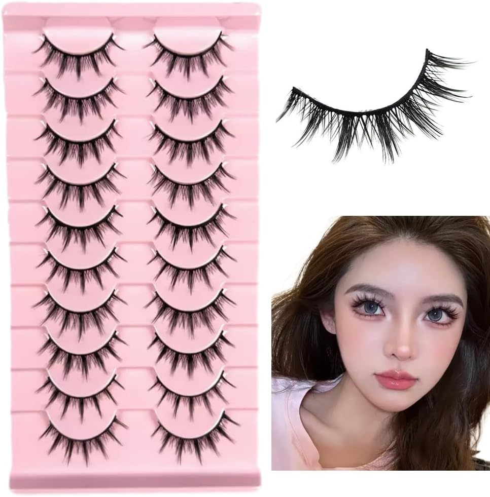(009) 10 Pairs False Eyelashes for Upper Eyelashes, Natural Black Natural Axis, Soft Core, Ultra Lightweight, Soft, Handmade, Reusable, Thin Makeup, Daily Makeup, Gift, Women