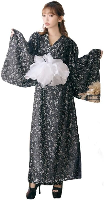 LoveRich 1253 Full Lace Fluffy Organza Belt Long Yukata Style Luxurious Oiran Kimono Dress Cosplay Event Halloween Cabaret Dress