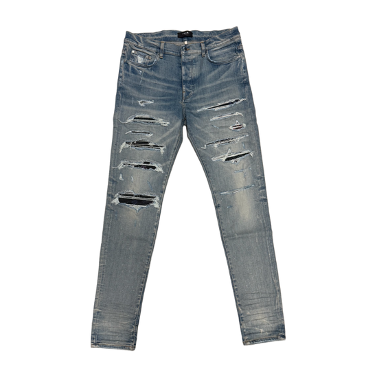 AMIRI 'DISTRESSED RAINBOW PAISLEY CLAY INDIGO THRASHER' JEANS