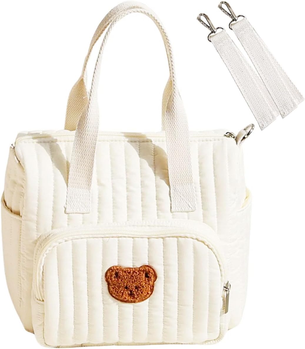 Diaper Pouch, Diaper Bag, Mom Bag, Stroller Belt Included, 7 Pockets, Shoulder Strap, 100% Cotton, 3-Way, Washable, Hospital Admission, Baby Bag, Large Capacity, Baby Gift, Diaper Case, bears, Casual