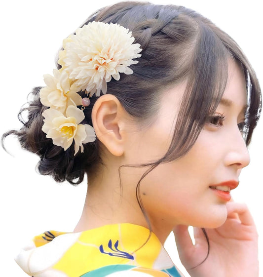Baramoly YC010 Hair Ornament, Headdress, Yukata, Kimono, Kimono, Clip, Chrysanthemum, Dried Flowers, Stylish, Precise, Cute, Summer Festival, Fireworks Display, Flower Viewing, Graduation Ceremony
