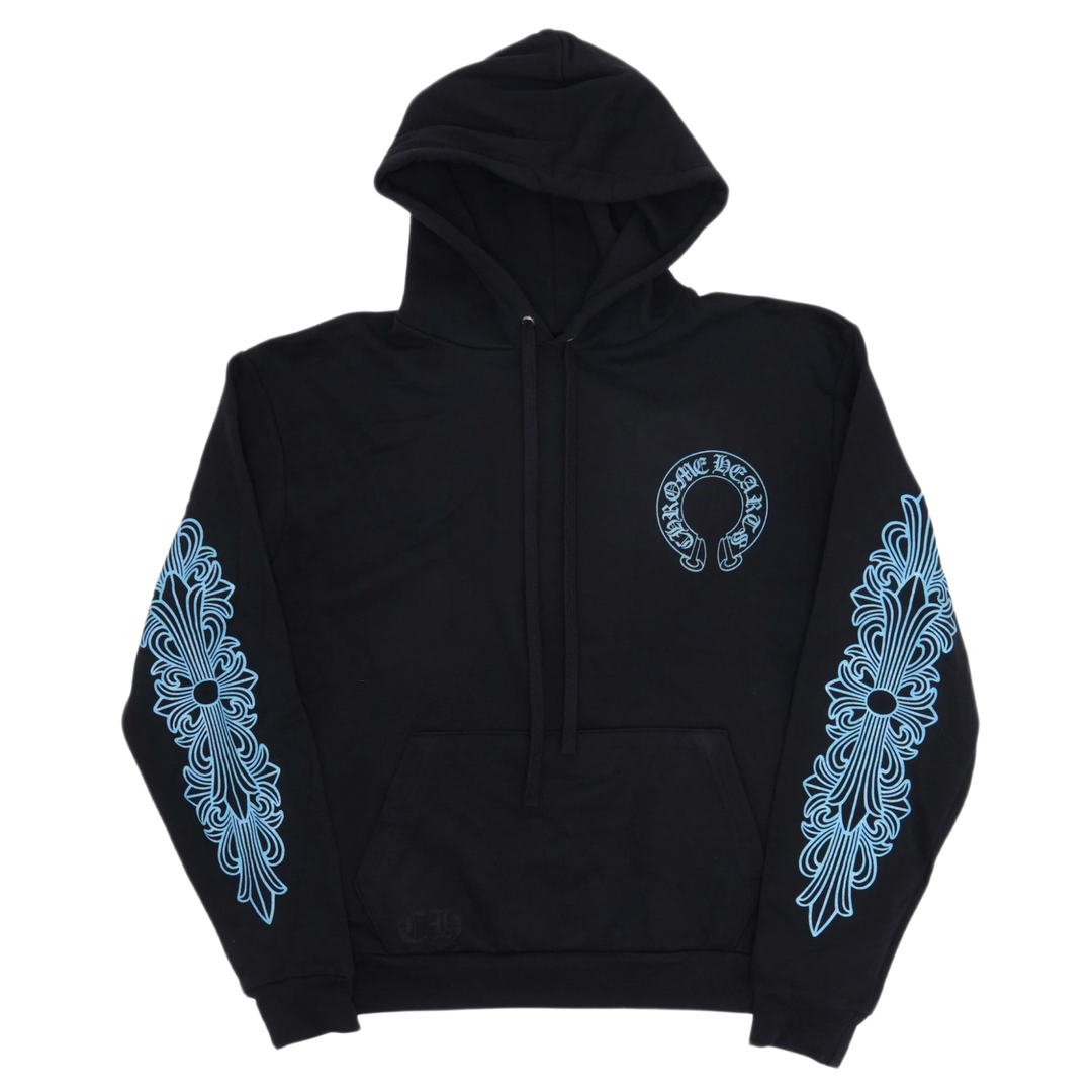 CHROME HEARTS FRIENDS AND FAMILY 'LIGHT BLUE GLITTER' BLACK HOODIE