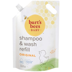 Burts Bees Champú para Bebé y Jabón para Bebé Recarga, Original, Fórmula a Base de Plantas, Sin Lágrimas, Probado por Pediatras, Origen Natural, Limpia Suavemente la Piel y Cabello Sensibles, 33.8 Fl