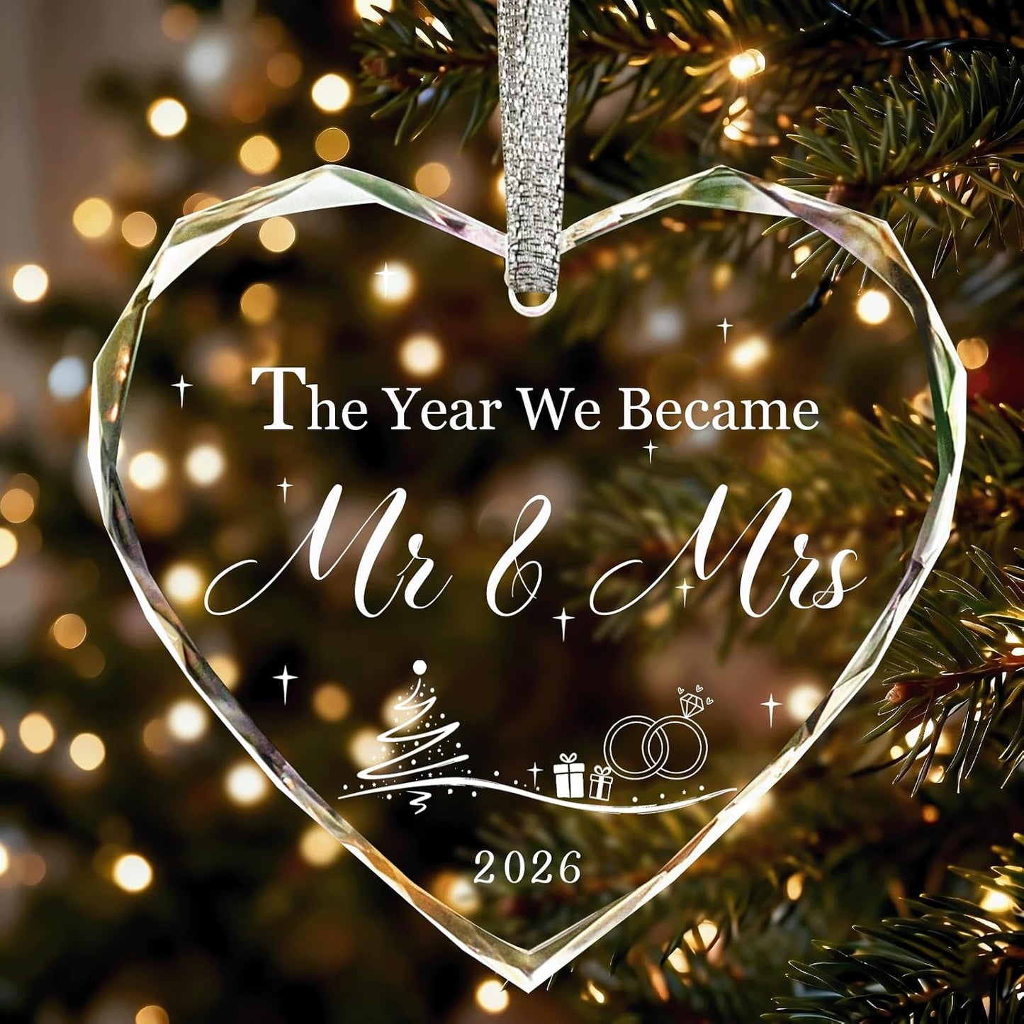 Regalos de boda para parejas, cristal de cristal 2026, adorno de primera Navidad para casados, ideas de regalos de boda para recién casados, regalos de despedida de soltera para novia-05