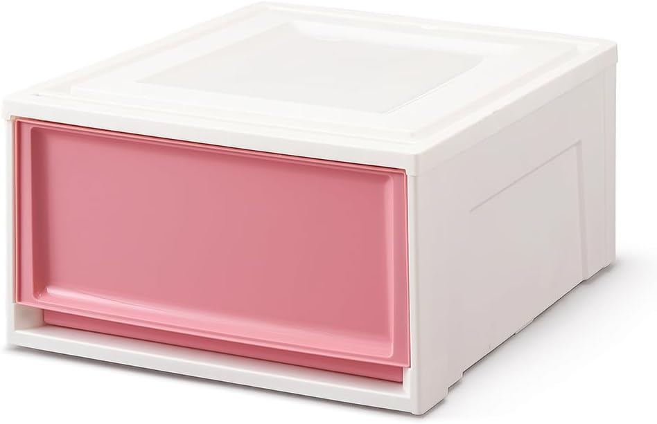 Iris Ohyama BC-L Storage Drawers, Storage Case for Clothes, Chest, Width 15.4 x Depth 19.7 x Height 9.1 inches (39 x 50 x 23.2 cm), Walk-In Closet, Made in Japan, Off-White/Pink