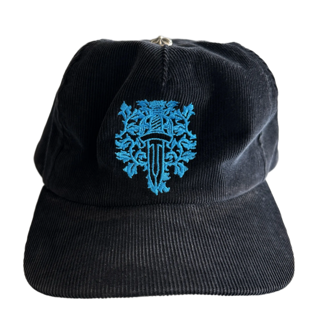 CHROME HEARTS 'BLUE FLORAL DAGGER' BLACK CORDUROY HAT