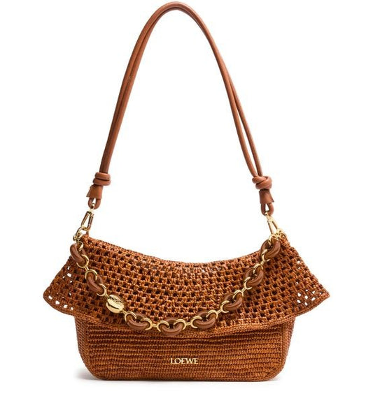 LOEWE Ola Hobo medium bag in raffia and calfskin - Image 1