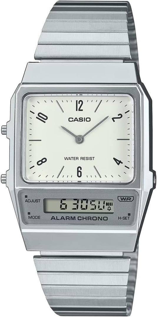 Casio Ana-Digi AQ-800E-7A2 Cheap Casio Standard Silver Ivory Arabic Index Wristwatch Analog Digital Men Women Unisex Digiana Waterproof Lightweight [Parallel Import], white (off-white), Bracelet Type