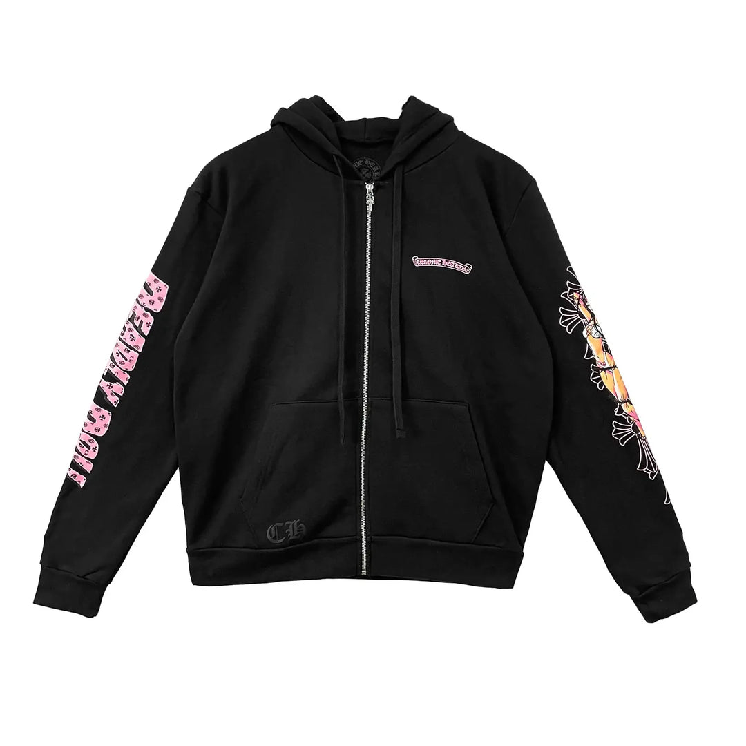 CHROME HEARTS 'DEADLY DOLL' BLACK ZIP UP HOODIE