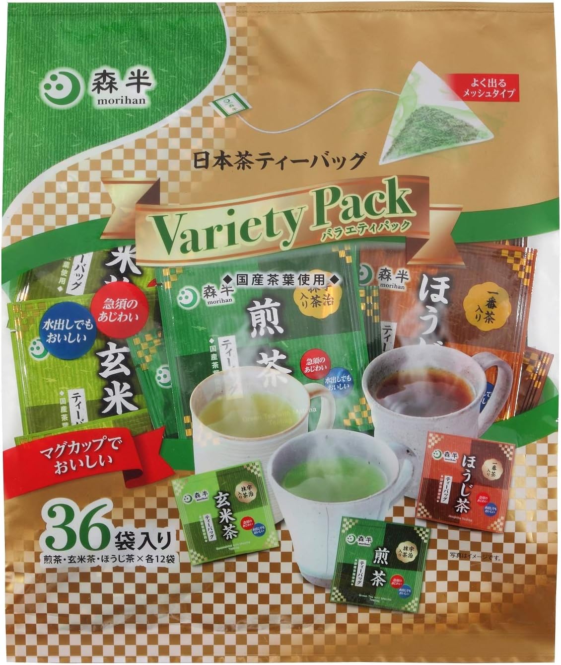Mori Han Japanese Tea Bag Variety Pack, 36 Bags x 2 Bags