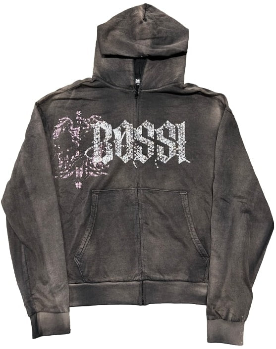 BOSSI 'PINK/WHITE' RHINESTONE ZIP-UP HOODIE