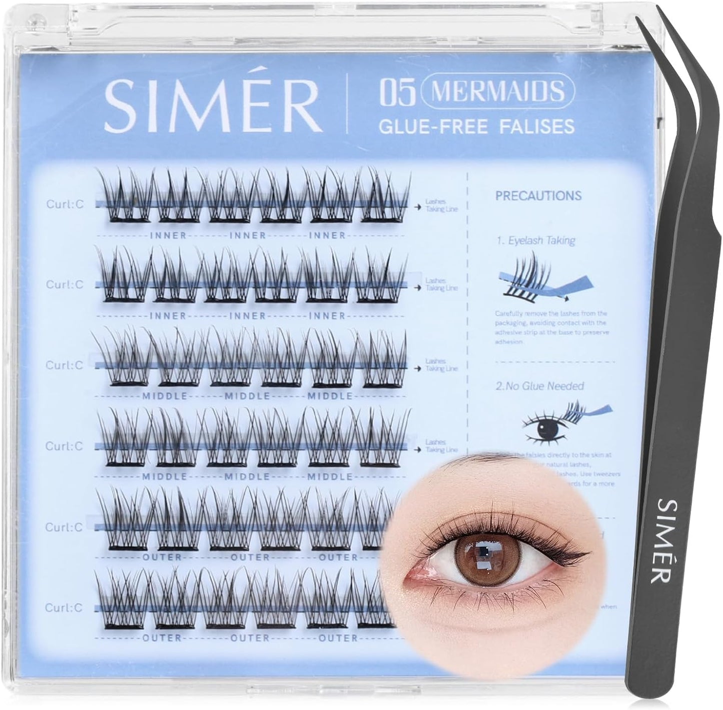 False Eyelashes, No Glue Required, Natural False Eyelashes, Partial False Eyelashes, 3D False Eyelashes, No Glue Required, Black, 1 Second Matsueku, Strong Adhesive, Difficult to Fall Natural False