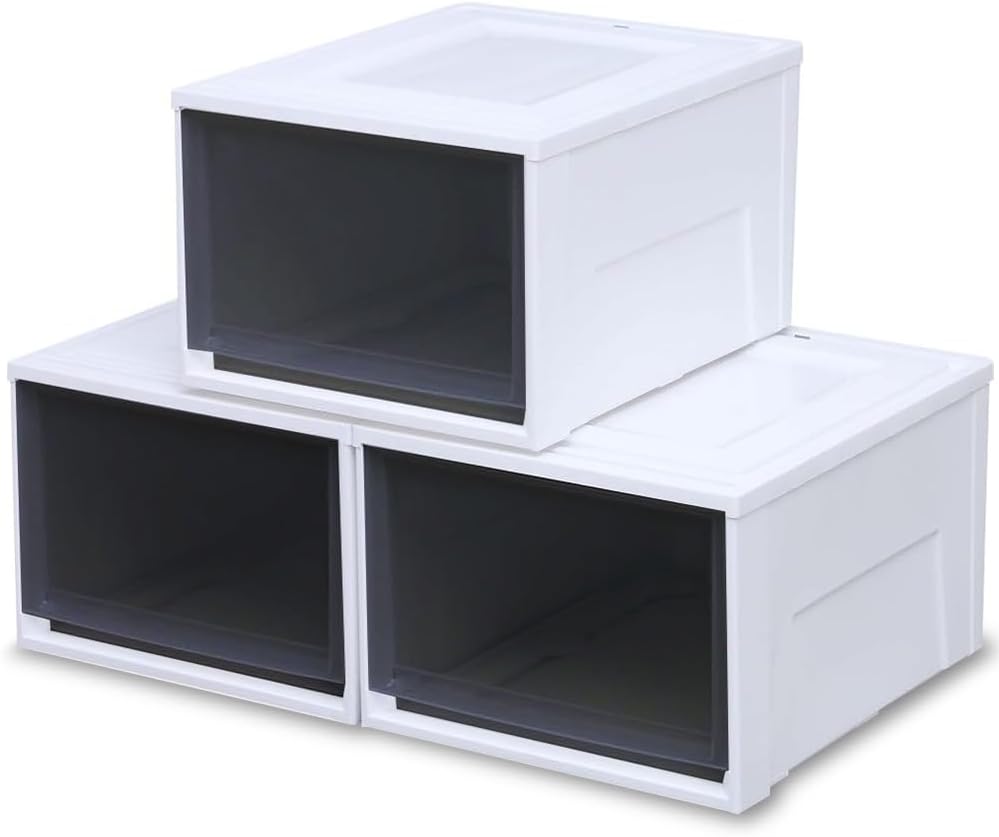 Iris Ohyama BC-LD Storage Drawers, Set of 3, Storage Case for Clothes, Chest, W 15.4 x D 19.7 x H 11.7 inches (39 x 50 x 29.7 cm), Value for Money, Walk-In Closet, Made in Japan, White/Clear Black
