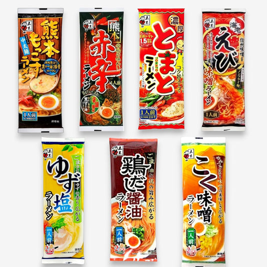Itsuki Foods 1-Serving Stick Ramen Assortment 7-Variety Set (Kumamoto Mokkosu/Kumamoto Red Spicy/Rich Tomato/Shrimp Miso/Crab Miso/Yuzu Salt/Chicken Dashi Soy Sauce)