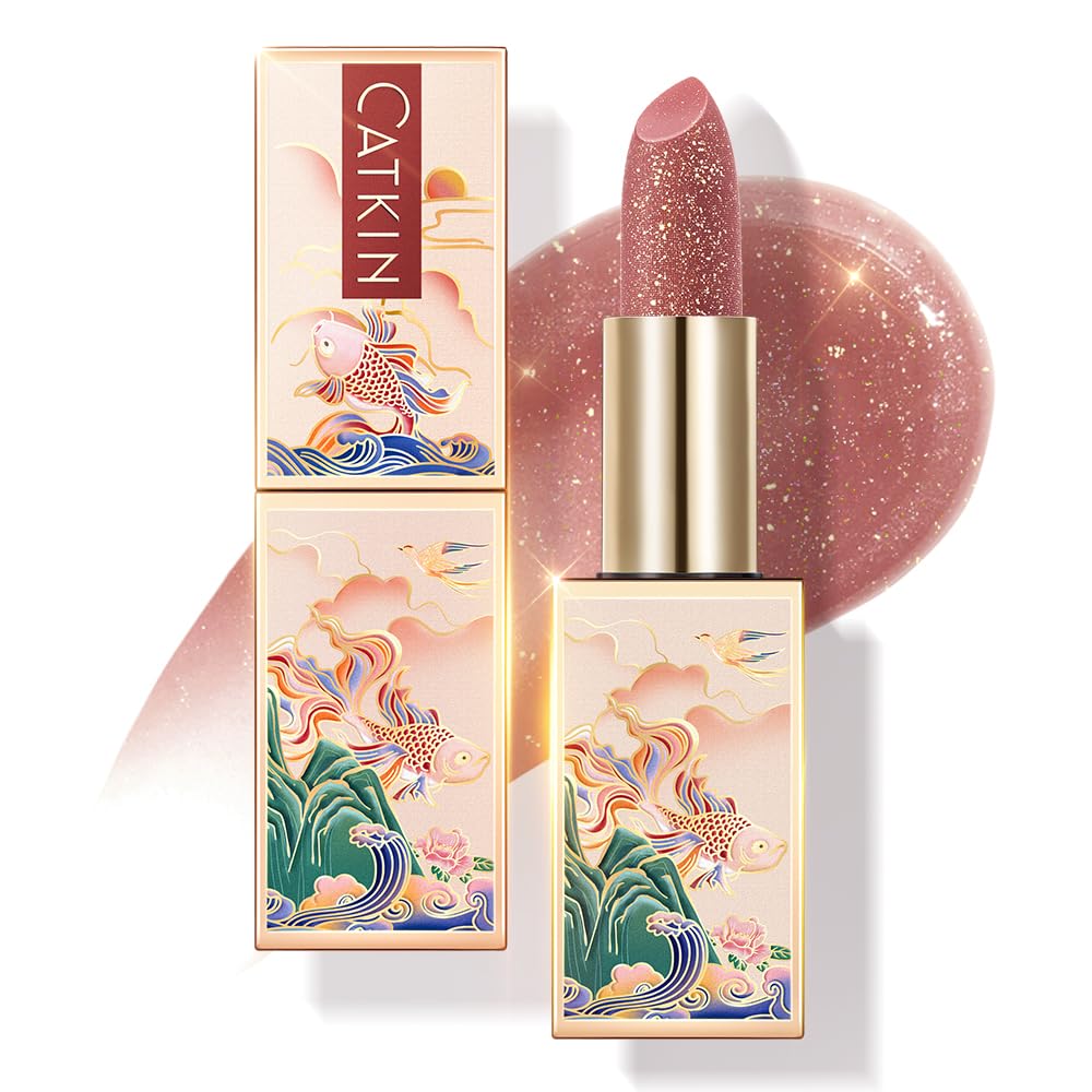 CATKIN Bálsamo labial tintado con purpurina para labios ultra hidratante, humectante labial, cuidado de labios con vitamina E nutritivo para labios agrietados y secos, 0.12 onzas, C15 Destiny, rojo