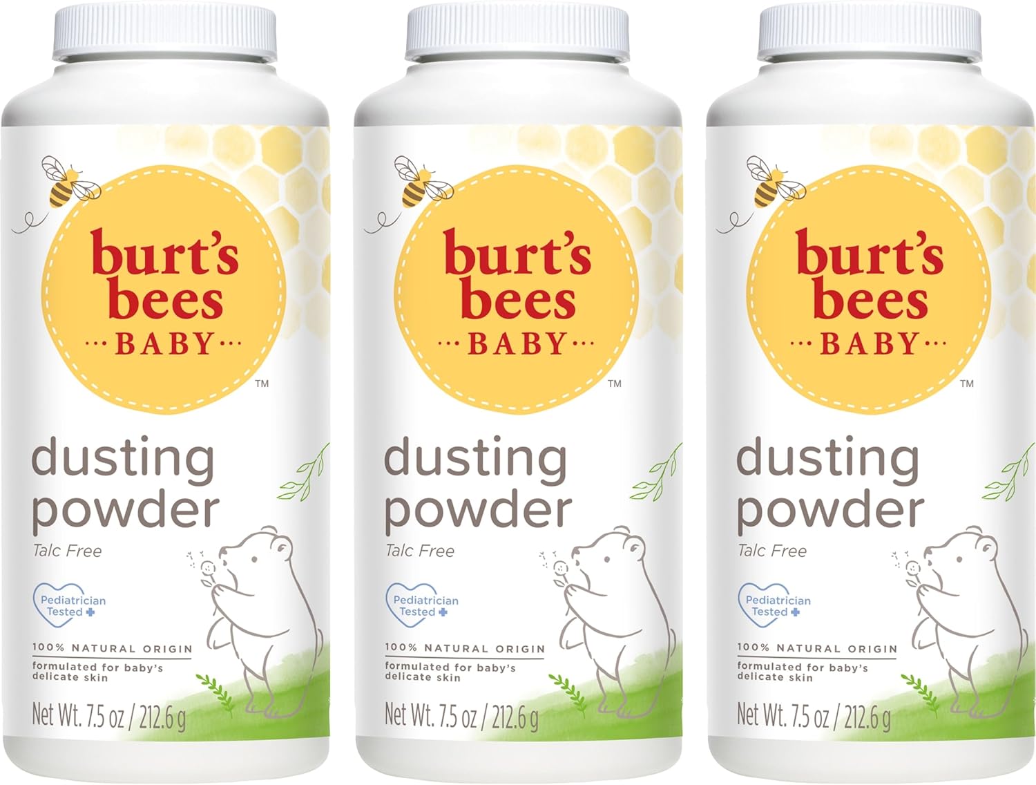 Burt's Bees Polvo de polvo para bebés, 100% de origen natural, sin talco, probado por pediatras, 7.5 onzas, paquete de 3, el paquete puede variar