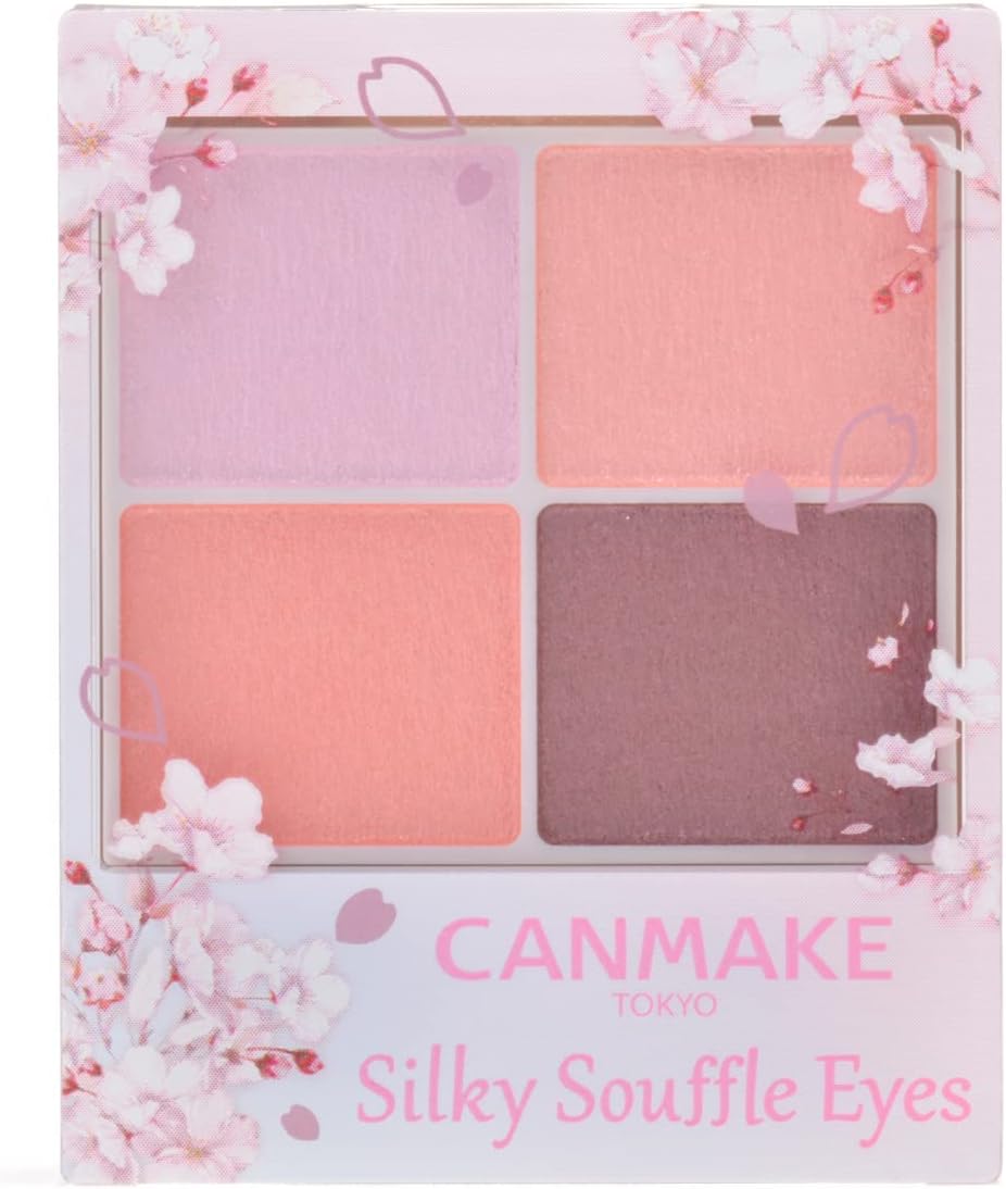 Canmake Silky Flare Eyes (Cherry Blossom Package) 11 Blossom Shower 0.14 oz (4.0 g), Sheer Gloss, 4 Color Shadows, Powder, Coral Pink
