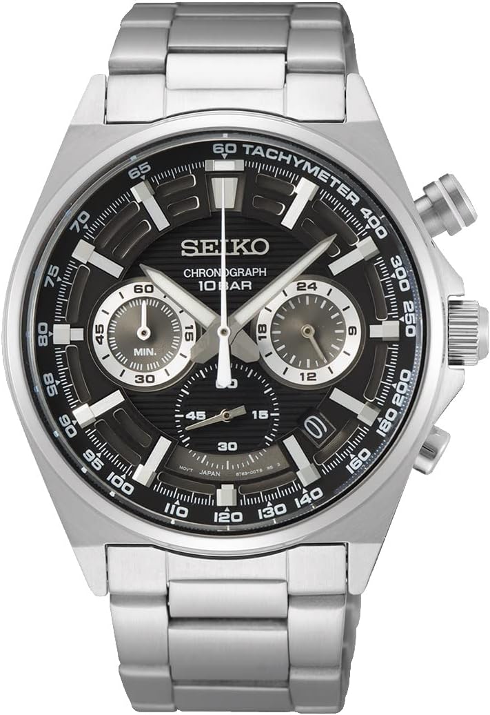 Seiko SSB397P1 Men's Chronograph Quartz Wristwatch, Black Dial, Silver, Bracelet Type