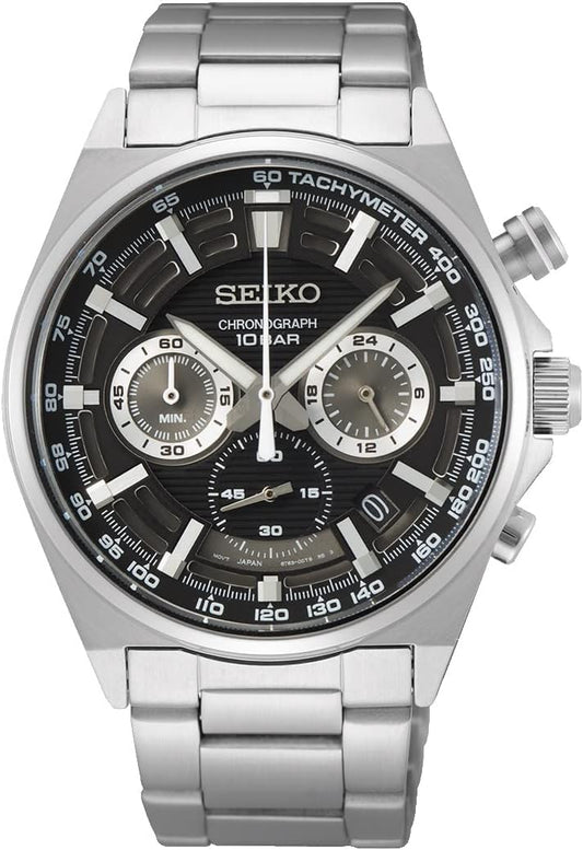 Seiko SSB397P1 Men's Chronograph Quartz Wristwatch, Black Dial, Silver, Bracelet Type