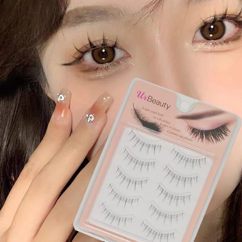 False Eyelashes, Set of 5, Popular, Handmade, Actress Eyelashes, Transparent Shank, Natural Finish, Popular, Everyday Makeup, Cosplay