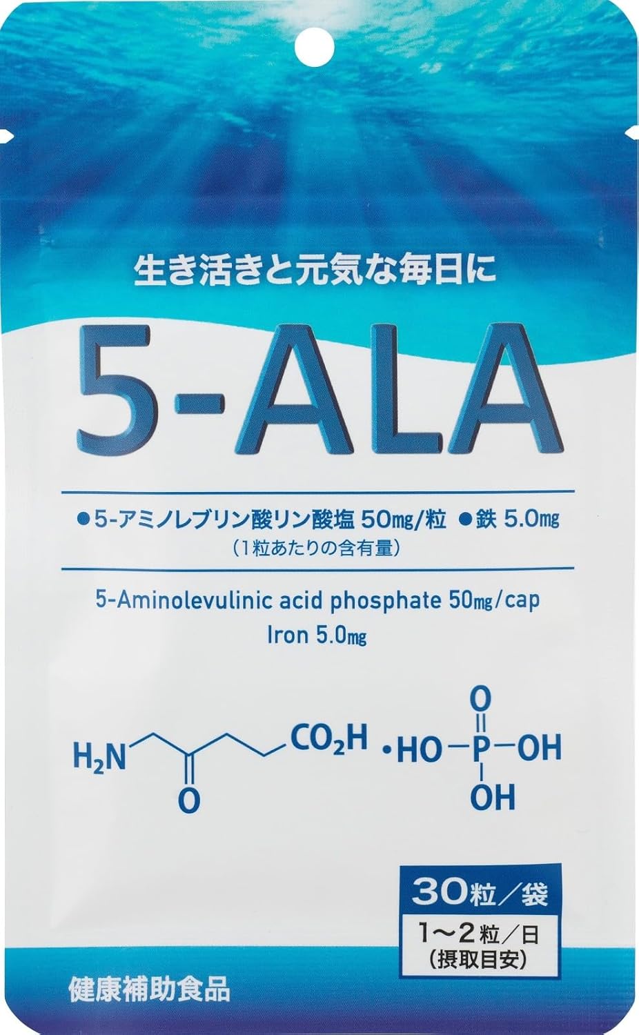 5ALA (1 bag) High Content 50 mg Iron 5 mg/Granule, 30 Tablets/Bag, 5-aminolevulinate Phosphate, Titanium Dioxide Free