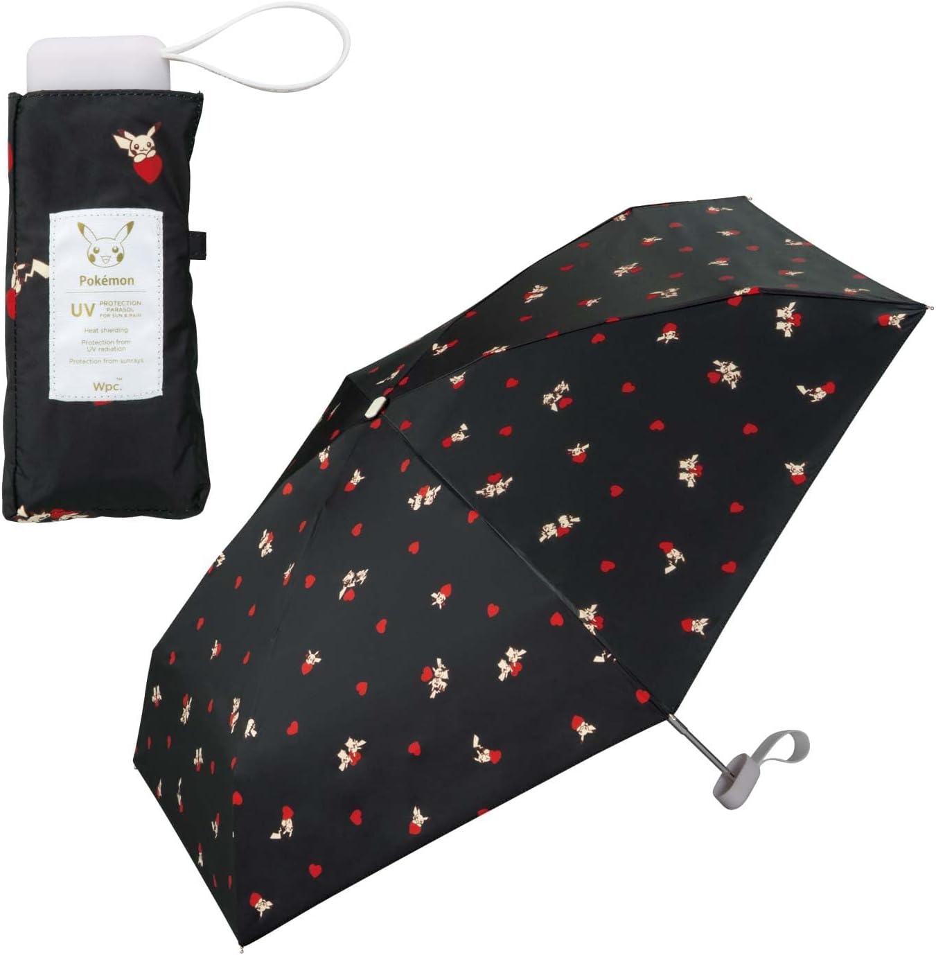 【2025】Wpc. Pokemon Parasol, Light Blocking "Happiness Together", Mini, Black (Pikachu) ≪Light Blocking Rate 100%/UV Cut Rate 100%/UPF50+/Heat Shield/For Both Sunny and Rainy Weather≫ Folding Umbrella