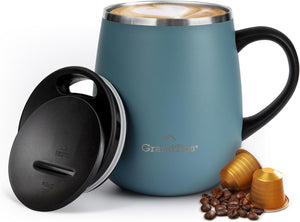 GRANDTIES 19 Colors Premium Vacuum Insulated Mug, 16.2 fl oz (460 ml), Mug with Easy Open Slide Lid, Stainless Steel, Double Wall Vacuum Insulation, Hot & Cold Protection, Popular in Office (Atlantis