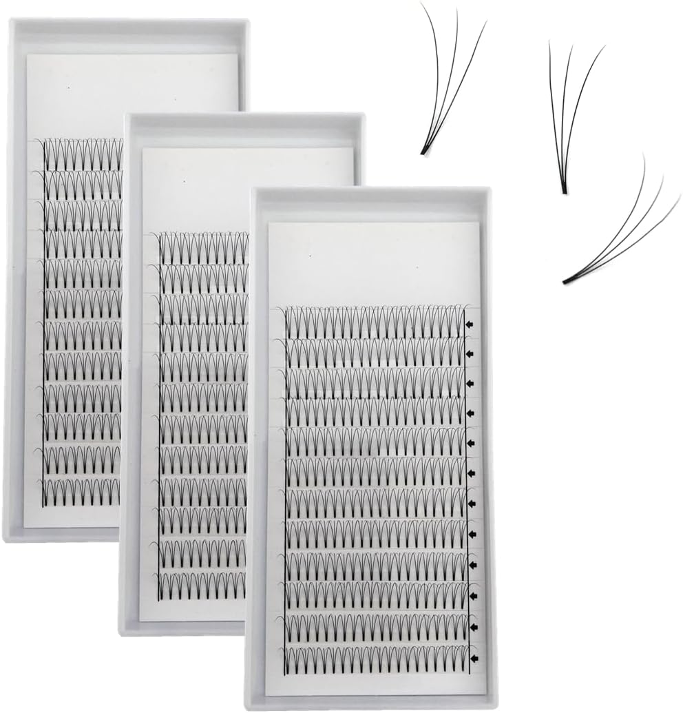 3 Box Eyelash Extensions, 3D Volume, C/D Curl, Thickness 0.04 inches (0.10 mm), Matsueku False Eyelashes, Natural, Popular, 3D Premade Fans Short Stem Eyelashes (D-0.04, 0.43, 0.4, 0.43, 0.5, 0.5,