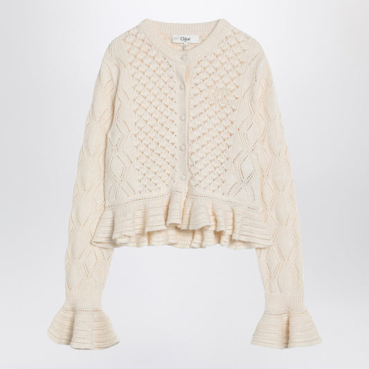 Chloe 綿のブレンドのクロエラテ色のかぎ針編みのカーディガン - Image 1