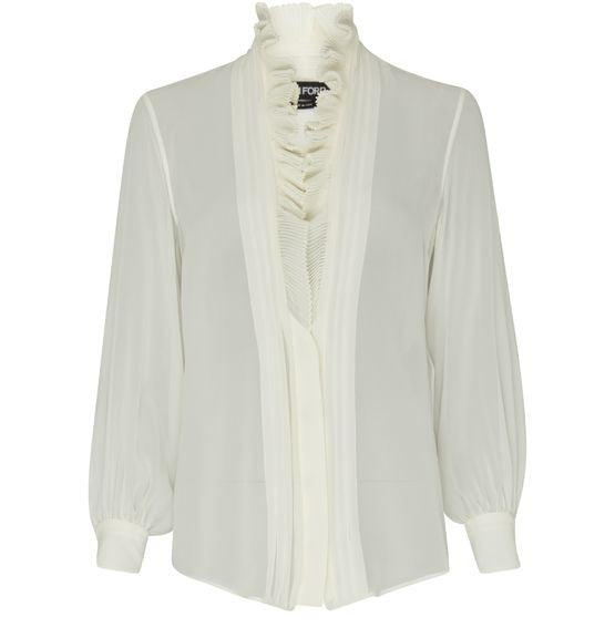 TOM FORD シルクジョーゼット製 長袖 Vネック ブラウス - Image 1