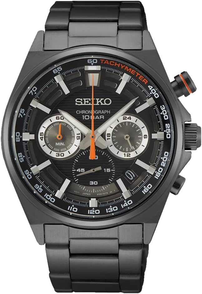 Seiko SSB399P Men's Watch, Waterproof, Quartz, Analog, Chronograph, Stainless Steel, Metal, Gunmetal, Black, Black, Bracelet Type