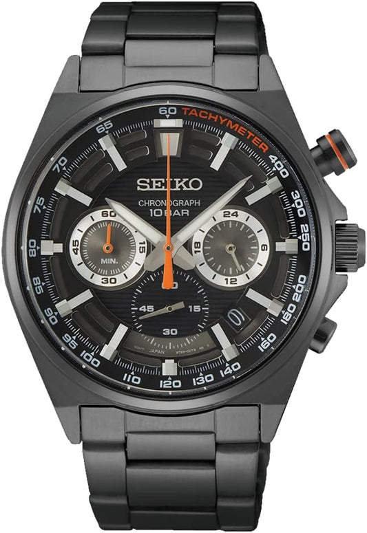 Seiko SSB399P Men's Watch, Waterproof, Quartz, Analog, Chronograph, Stainless Steel, Metal, Gunmetal, Black, Black, Bracelet Type