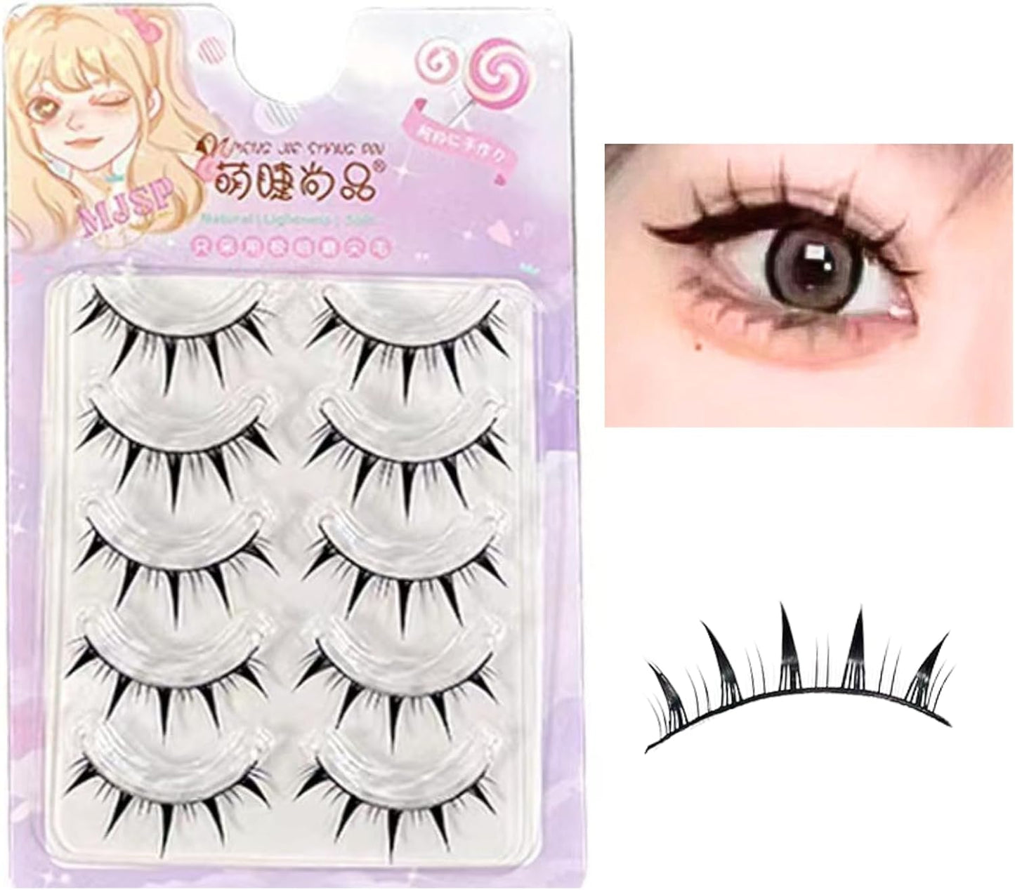 False Eyelashes, Bundle, Natural, 5 Pairs, Popular, Transparent Axe, Actress Eyelashes, Cartoon Makeup, Large Eyes, Cosplay, Events, Lightweight, Soft (FC026)